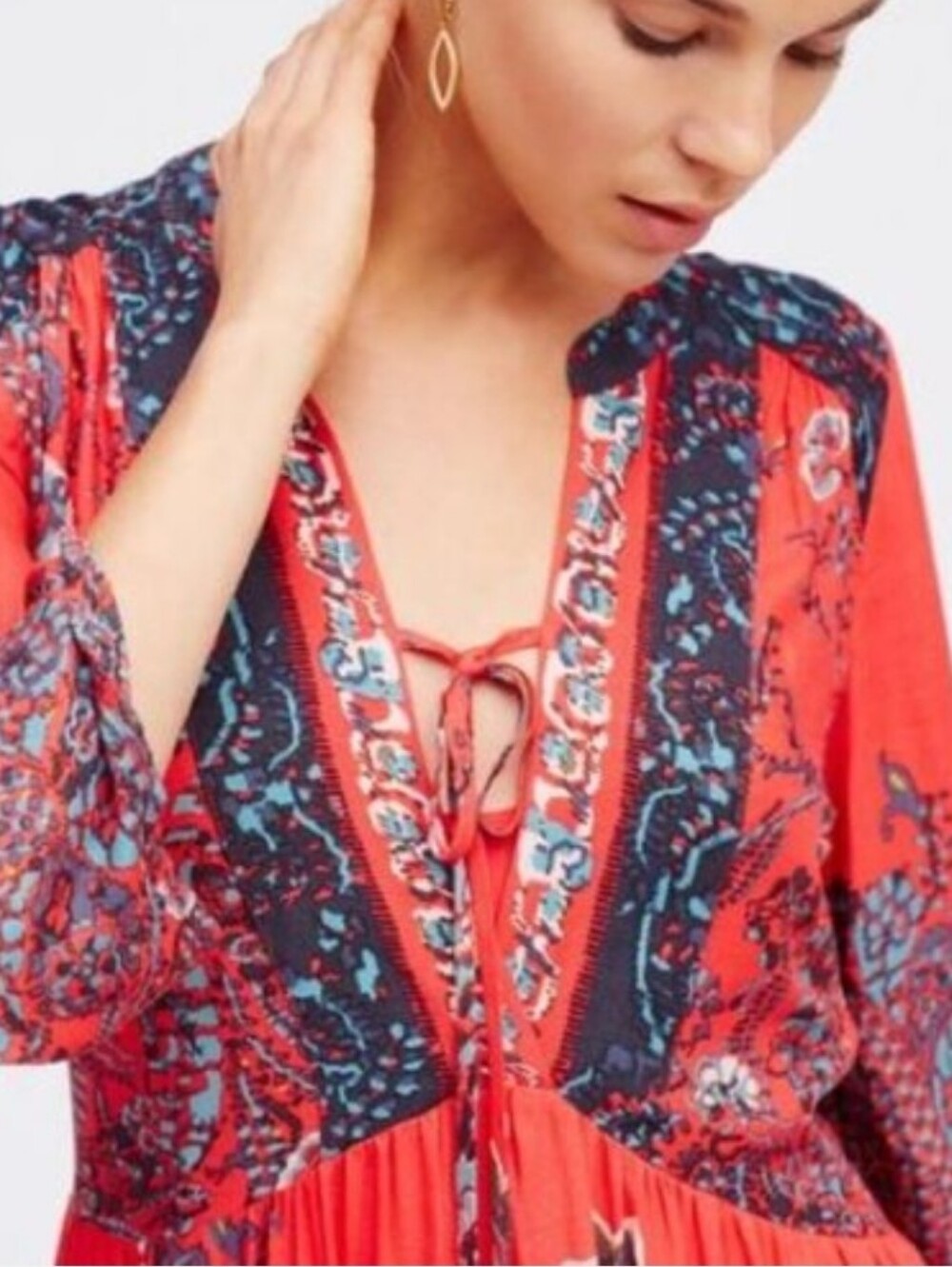 Free People If You Only Knew Dress Boho Floral Vneck Flowy Medium Maxi - Picture 3 of 11